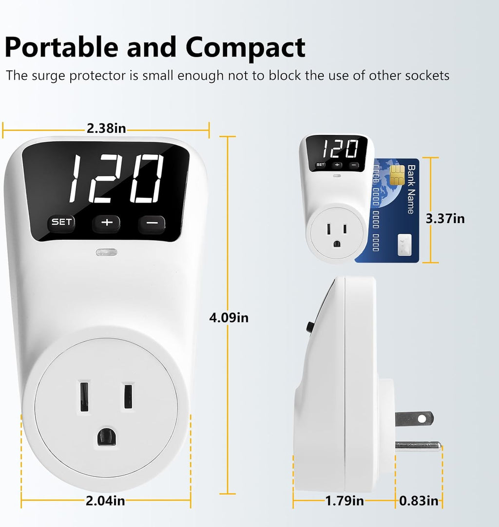 BSEED Surge Protector, 1800W Wall Surge Protector for Refrigerator, TV, PC, Home Appliance, Voltage Regulator with LED Display Screen, Adjustable Voltage Protector, 15A, 120V, 2 Pack