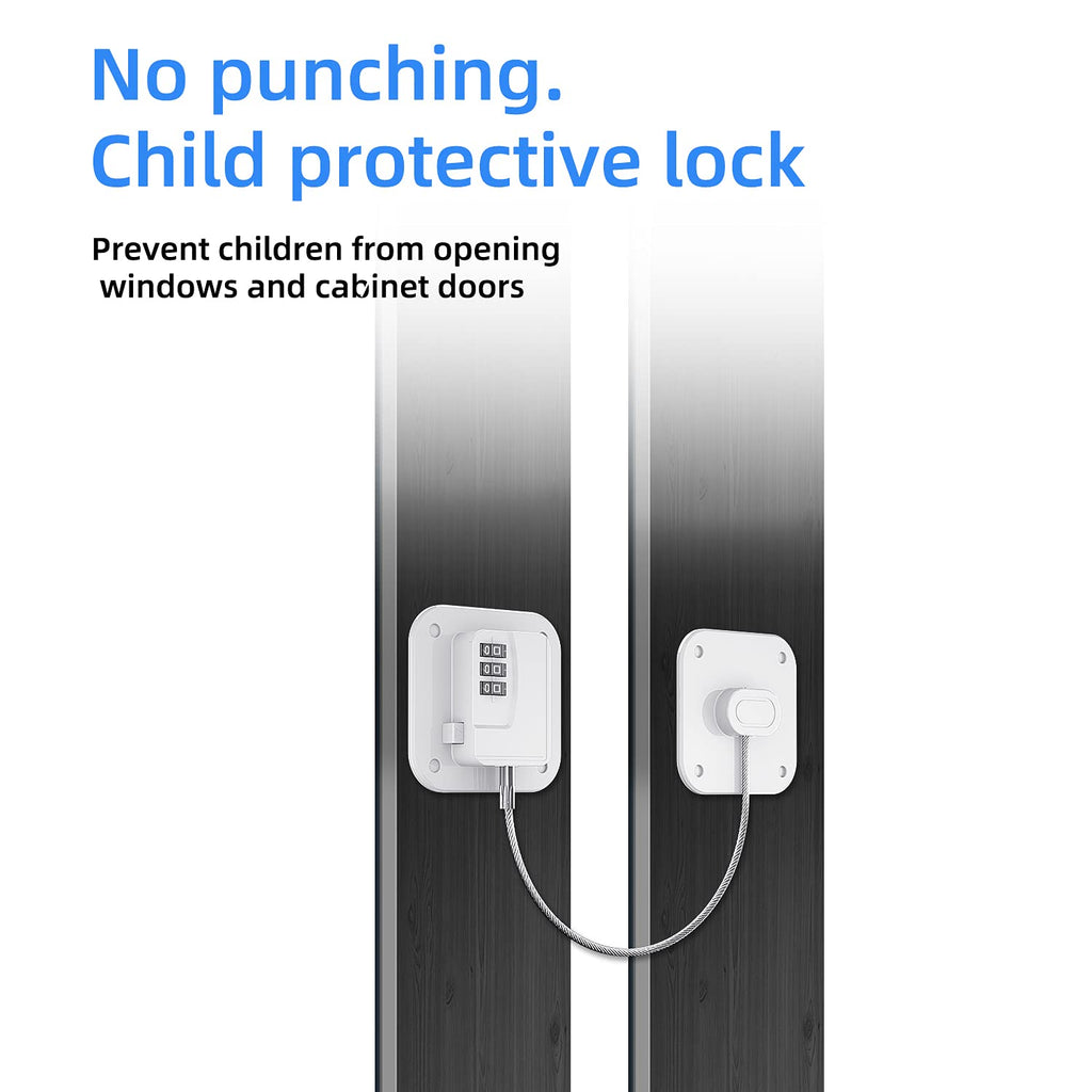 A Pack Refrigerator Lock - Heavy Duty Combination Fridge Lock, Child/Baby Proofing Lock for Cabinets, Closets, Drawers, Window and More, Easy Install and Use (White)