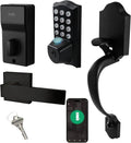 Fingerprint Smart Door Lock, Keyless Door Lock with Handle, Built-in WiFi Keypad Deadbolt Set for Front Door, Waterproof Smart Electronic Deadbolt, App Remote Control, Easy to Install Matte Black