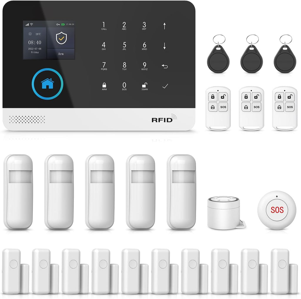 PGST Wireless Home Security Systems,Smart Home Alarm System with Door Sensors,Motion Detector,Loud Siren,Work with Alexa/Google Assistant,24 Piece Kits for Home,Villa,Apartment,No Subscription Fee