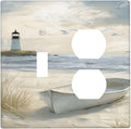 Decorative Outlet Covers Seascape Painting with Lighthouse Boats 2 Gang Wall Plate Single Toggle Duplex Combo Light Switch Covers Switch Plate Cover for Bedroom Home Decor
