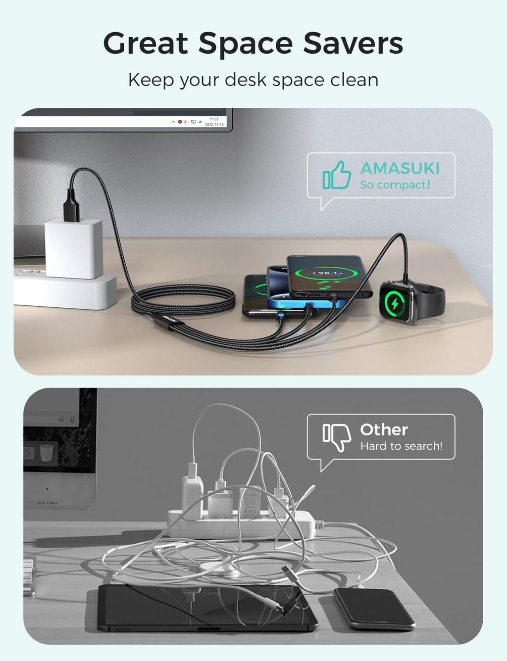 2Pack Multi Charging Cable for Apple Watch Charger 4 in 1 Travel Essentials RV Camping Essentials USB C/L/Micro Compatible with iWatch Series 11-1/iPhone 17/16/15/Android Airplane Gadgets-4FT/Black