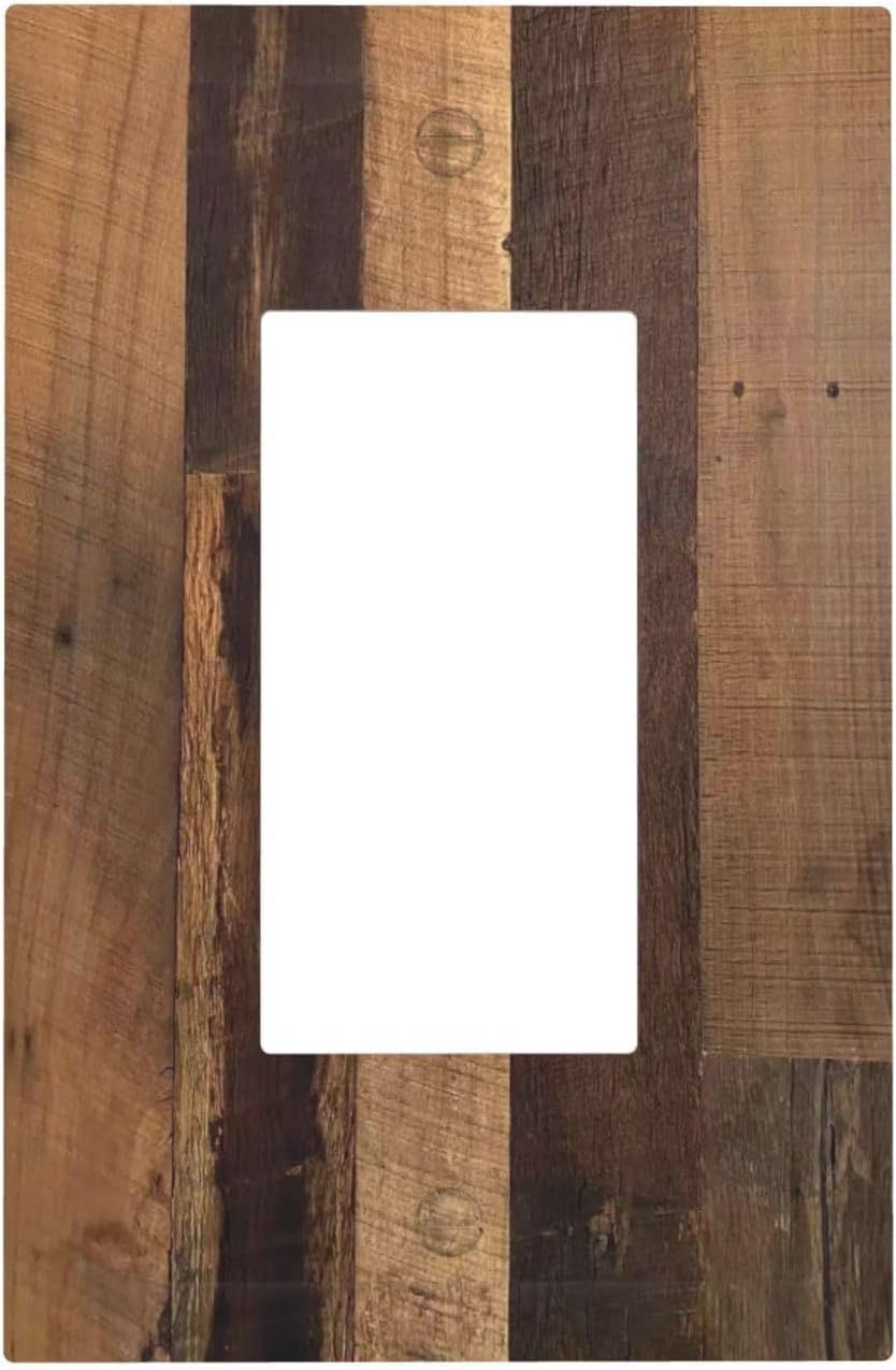 Rustic Brown Wood Vintage Wood Board Decorative Outlet Covers 1 Gang Single Rocker Light Switch Cover Plate Wall Plates Gfci Faceplate For Farmhouse Cabin Decor
