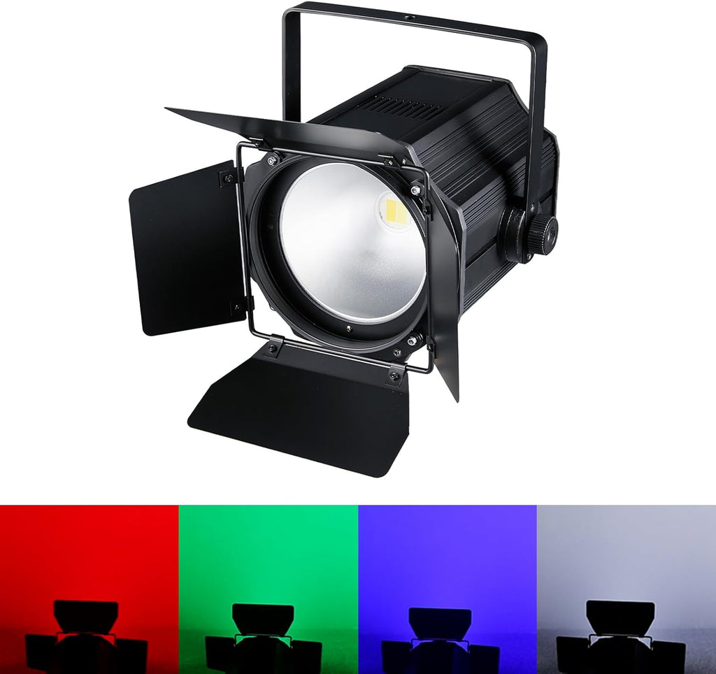 COB Stage Lights with Barn Doors, COB Par Light 200W LED RGBW 4in1, DMX512 Master-Slave Sound DJ Lighting Spotlight Fresnel for Church Concert Wedding (4-Colors Style, 1)