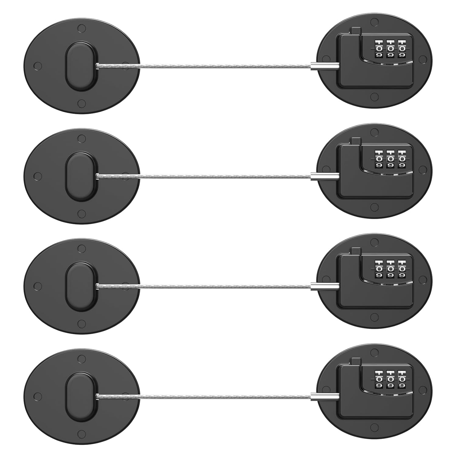 Refrigerator Lock - Heavy Duty Combination Fridge Lock, Child Proof Cabinet Locks,No Keys Needed(Black- 4 Pack)