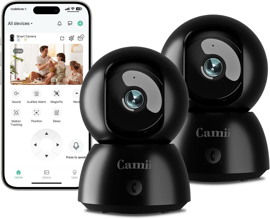 2K Security Camera Indoor, 2.4G & 5G WiFi Pet Camera for Home Security, Pet/Dog/Elder/Baby Camera with Phone App, Night Vision, Cloud/SD Card Storage, 2-Way Audio, Motion Detection, Black