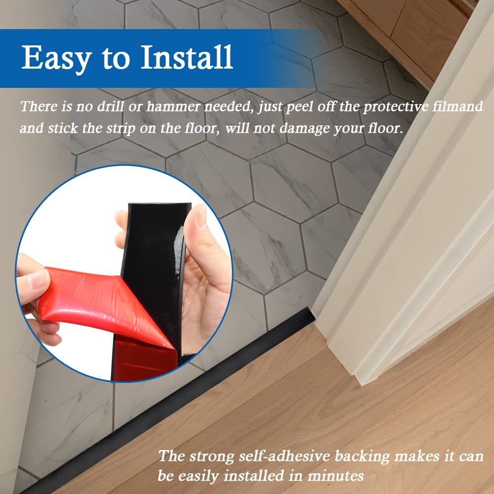 Floor Transition Strip Self Adhesive Floor Cover Strips Laminate 3" Wide Vinyl Flat Divider Transitions (7.5cm, 6.56Ft, Black)