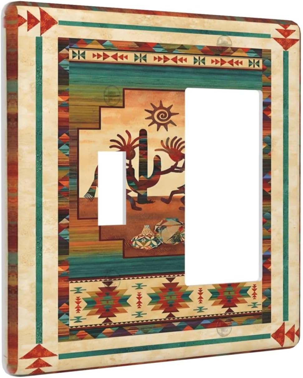 Decorative Outlet Covers Native American African Afro 2 Gang Wall Plate Single Toggle 1 Rocker Light Switch Cover Switch Plate Covers Faceplate for Home Bedroom Decor