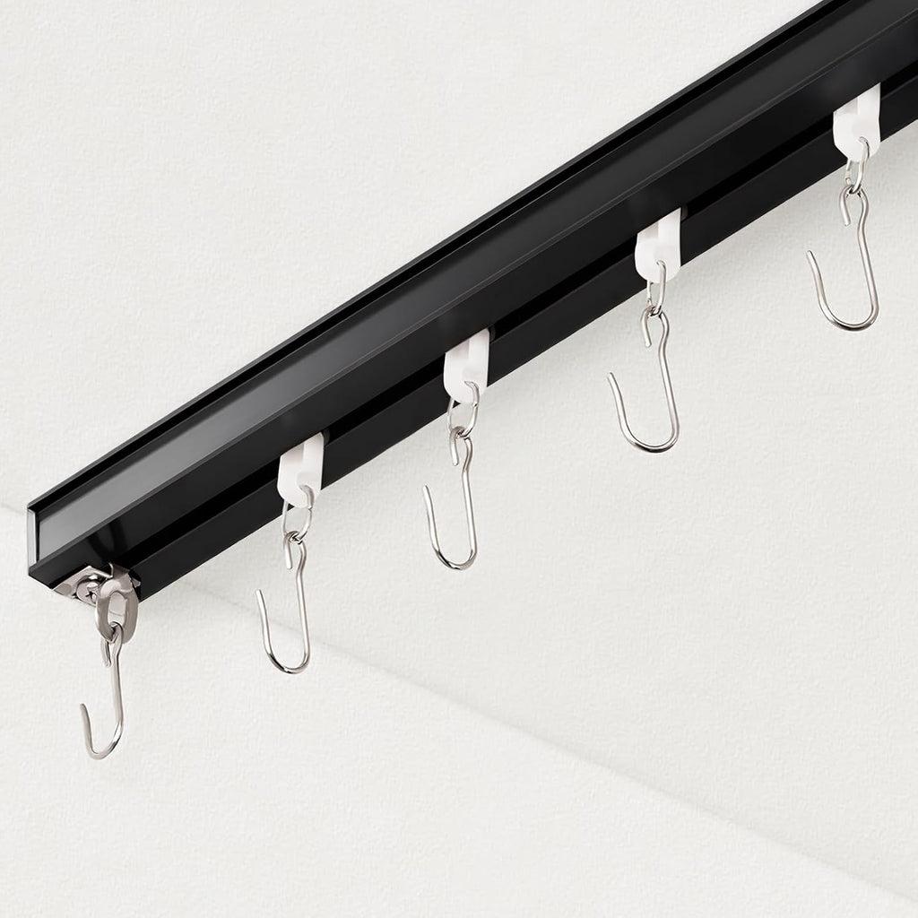 Curtain Track, Ceiling Curtain Track for Room Divider, Ceiling Mount Rail Set with Roller Hooks, Black, 12ft - 18ft