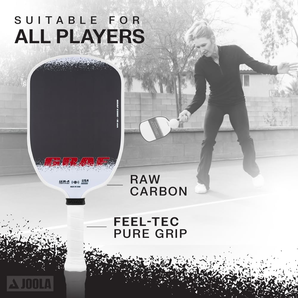 JOOLA GRAF Edge 16mm Pickleball Paddle - Carbon Fiber Pickleball Racket for Increased Spin & Control - Agassi Shape for Power & Precision - UPA-A Certified - USAP Approved - NFC Chip Enabled
