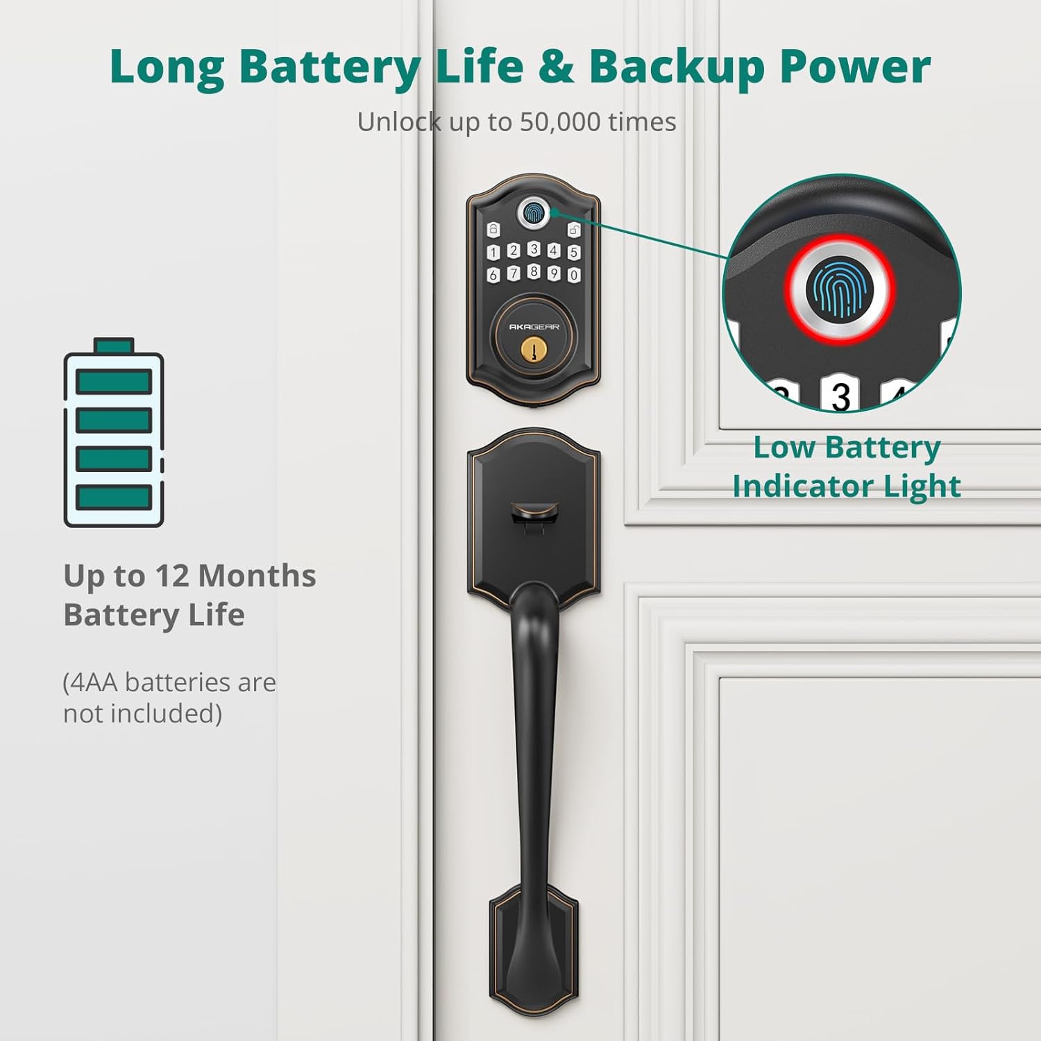 DS10 Keyless Entry Door Lock with Handle Set - Fingerprint Deadbolt, Electronic Keypad Deadbolt, Smart Locks for Front Door, Auto-Lock & One Touch Locking - Oil Rubbed Bronze