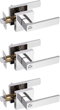 Probrico Privacy Door Levers for Bedroom and Bathroom Keyless Heavy Duty Handles Lockset with a Polished Chrome Finish, Reversible for Right & Left Sides, 3 Pack