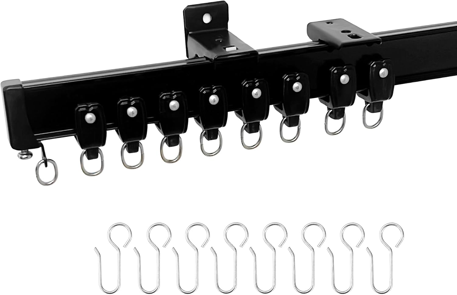 Aluminum Ceiling Curtain Track Set with Hooks Ceiling Mount and Wall Mount Room Divider Sliding Curtain Tracks Rods Flexible Heavy Duty Curtain Rail Hook Sets,Black,15FT