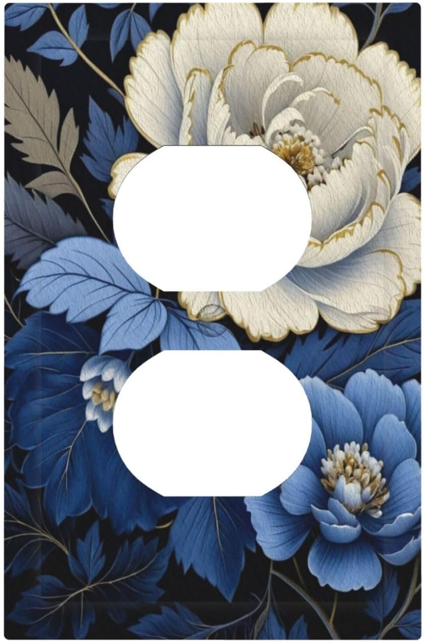 Blue White Flowers Light Switch Cover 1 Gang Outlet Plate Single Duplex Wall Plate Covers Decorative Switchplate Covers Electrical Faceplate for Home Decor
