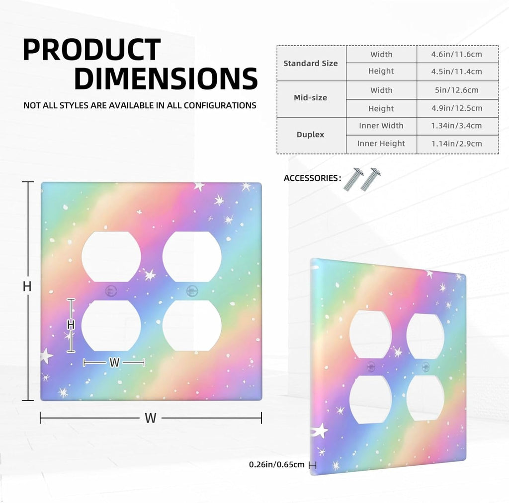 Decorative Outlet Covers Pink Blue Purple Iridescent Rainbow 2 Gang Light Switch Cover Plate Double Duplex Wall Plates for Electrical Outlets Switch Plate Covers for Bedroom Home Decor