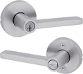 Kwikset Halifax Entry Door Handle with Lock and Key, Secure Round Keyed Reversible Lever Exterior, for Front Entrance and Bedrooms, Satin Chrome, Pick Resistant Smartkey Rekey Security and Microban
