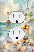 Outlet Covers Beach Ocean Lighthouse Seashells 1 Gang Duplex Light Switch Cover Decorative Switch Plates Electrical Receptacle Faceplate Wall Plate For Bed Room Living Room Decor