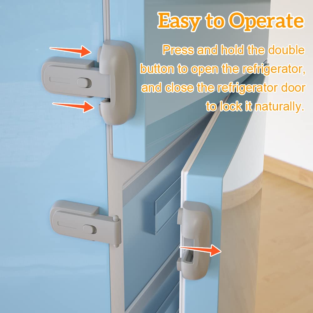 SAFELON 2 Pcs Baby Safety Fridge Lock, Child Proof Refrigerator Freezer Door Lock, Protect Refrigerators with Damaged Sealing Strips (Grey)