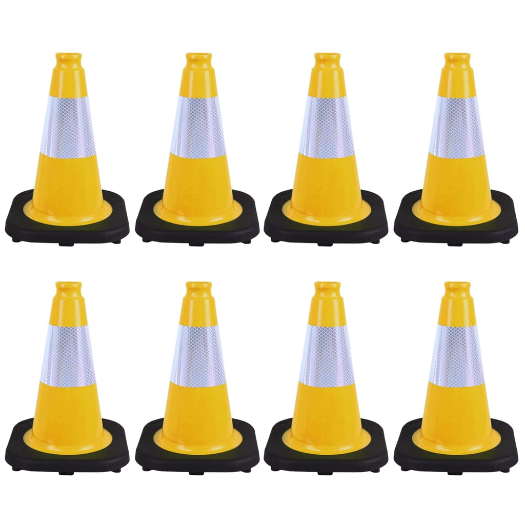 8 Pack 12 Inch Yellow Traffic Cones with Black Base, Multipurpose Road Safety Markers for Driveway, Parking Lots, Pet Training, Kids Games (8, Yellow, 12 Inch)