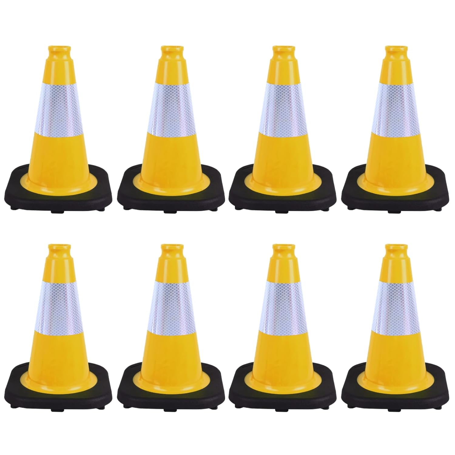 8 Pack 12 Inch Yellow Traffic Cones with Black Base, Multipurpose Road Safety Markers for Driveway, Parking Lots, Pet Training, Kids Games (8, Yellow, 12 Inch)