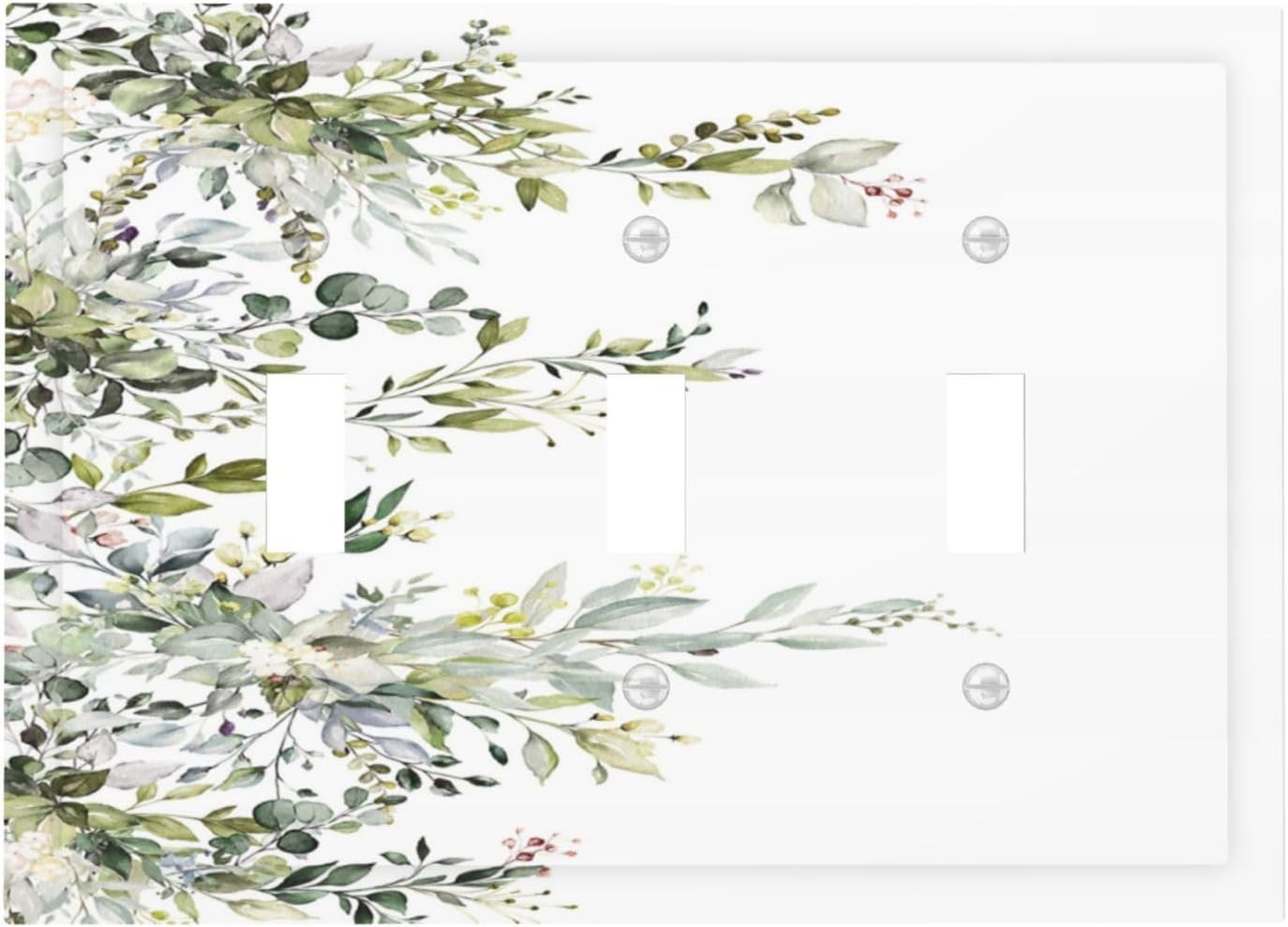 Decorative Light Switch Plate Covers Rustic Eucalyptus Leaves Green Leaf 3 Gang Light Switch Cover Triple Toggle Wall Plate Outlet Covers for Bedroom Home Decor