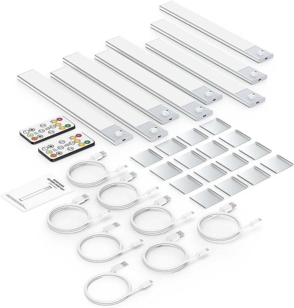 12" Ultra-Thin Under Cabinet Lighting Wireless, Aluminum Alloy Under Counter Lights for Kitchen, 3-Color-Temps Magnetic Closet Lights, Rechargeable Motion Sensor Light Indoor (8 Pack, Silver)