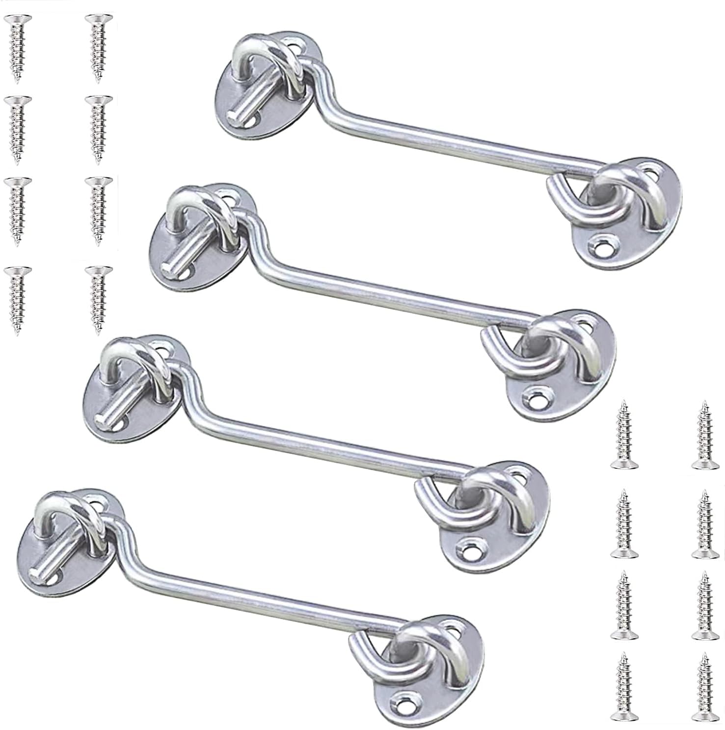 4 Pack Barn Door Latch Door Lock Hardware, Sliding Door Lock Eye Hook Latch with Screws, Rust-Resistant Metal Gate Latch, Privacy Hooks Latch for Inside Door