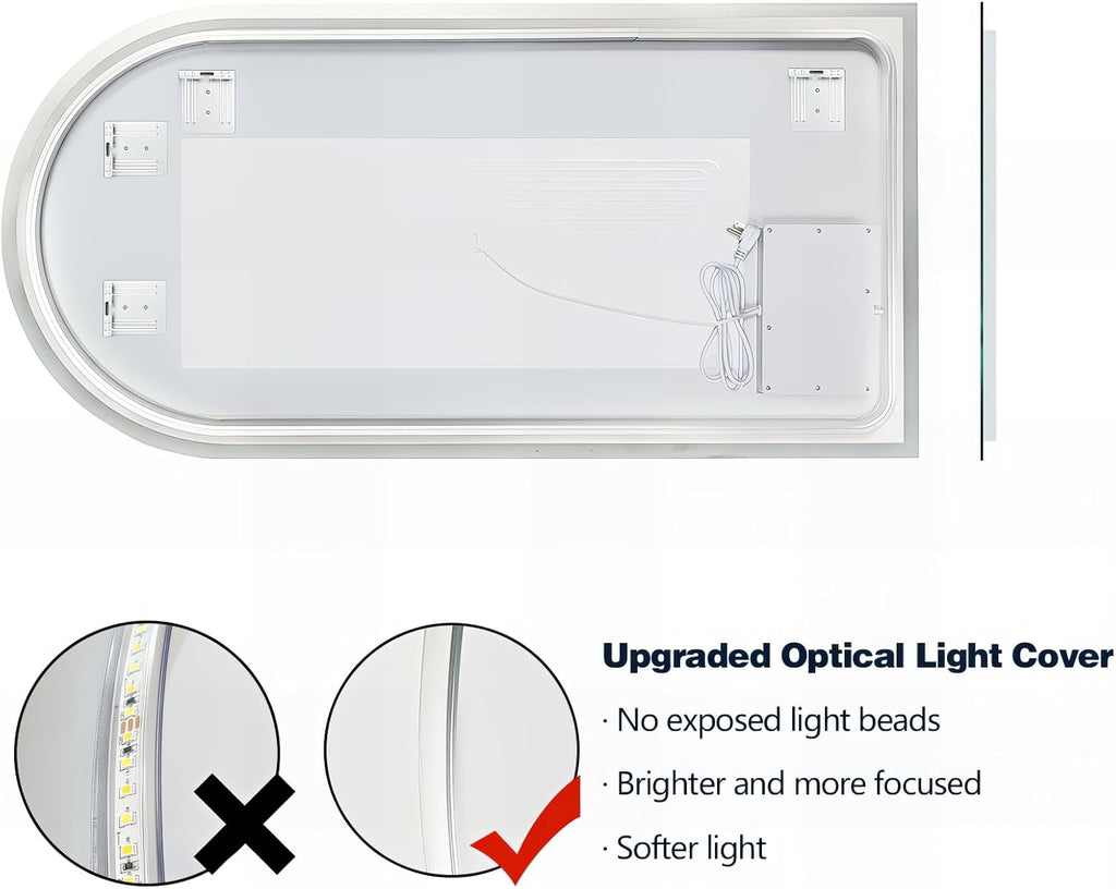 Niccy Arched LED Bathroom Mirror, 48x24 Arch Wall Mounted Frameless Bathroom Mirror for Vanity, Smart Lighted Frontlit Mirrors with Memory Function for Bathroom Bedroom Beauty Hair Salon
