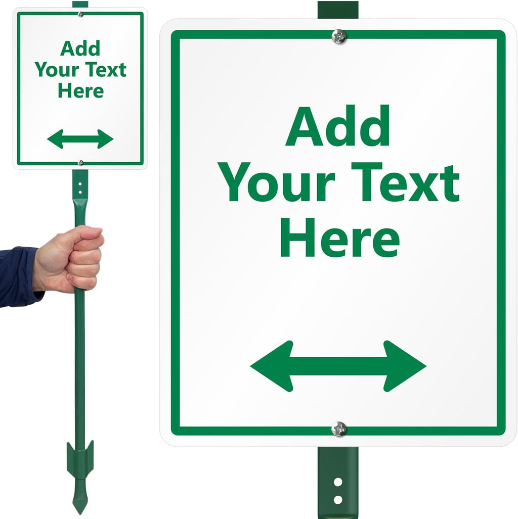 SmartSign 12 x 10 inch Custom Yard Sign with 3 foot Stake - Add Your Text & Choose Arrow, 40 mil Laminated Rustproof Aluminum, Set of 1, Made in USA
