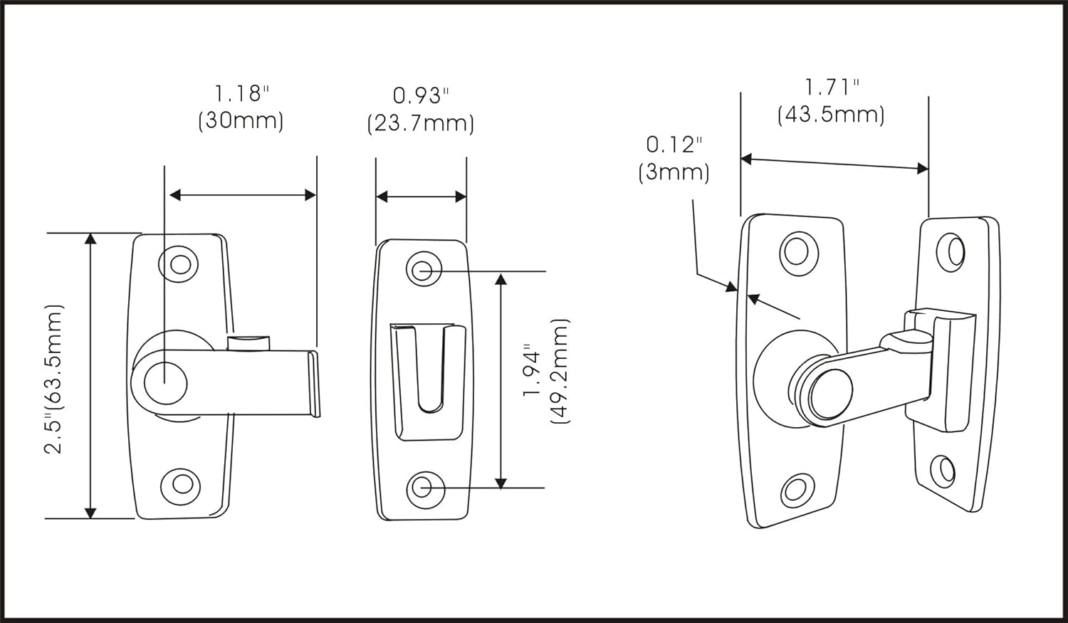 QCAA 2.5" Heavy Forged Solid Brass Door Latch, 90 Degree Right Angle Door Latch Buckle for Doors & Windows, US10B ORB Oil-Rubbed Bronze, 2Pack, Made in Taiwan