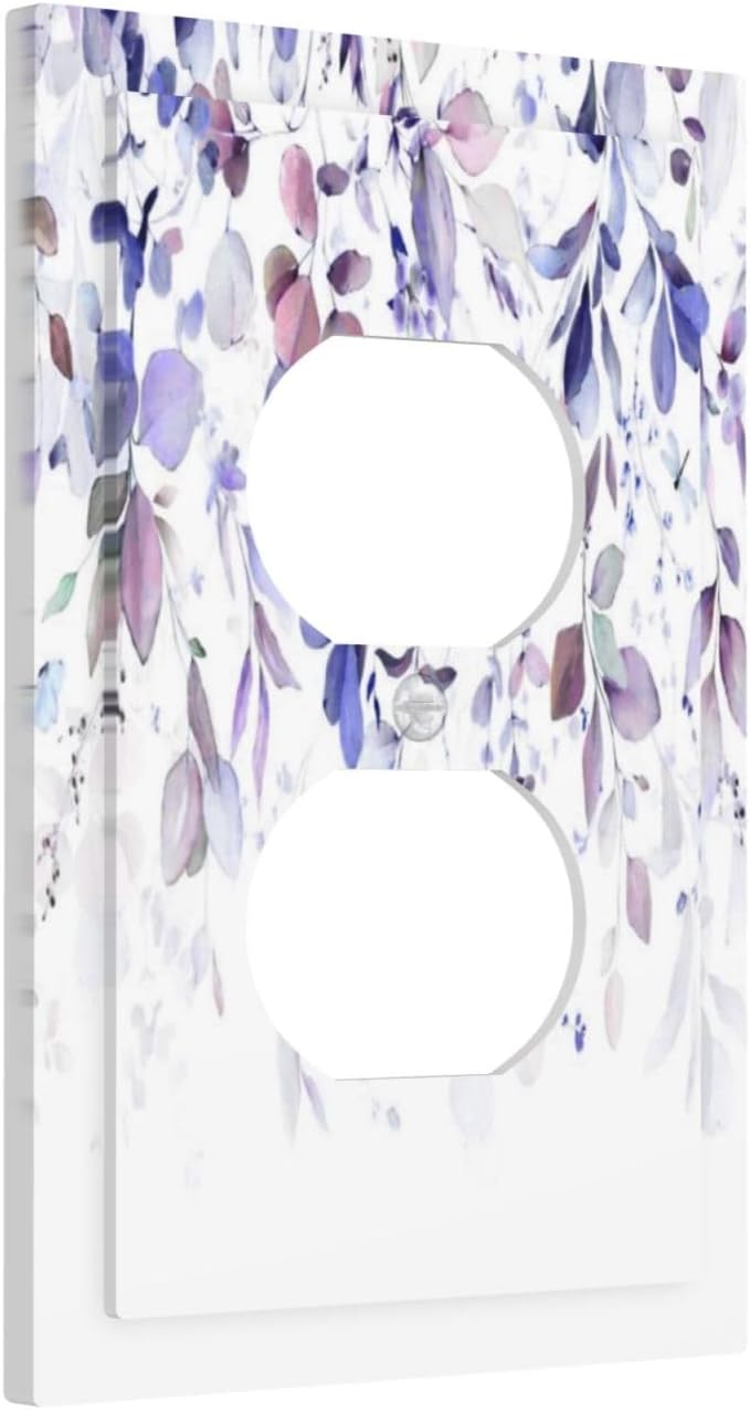 Purple Eucalyptus Watercolor Floral Rustic Leaf Outlet Covers 1 Gang Duplex Light Switch Cover Decorative Switch Plates Electrical Receptacle Faceplate Wall Plate for Farmhouse Home Decor