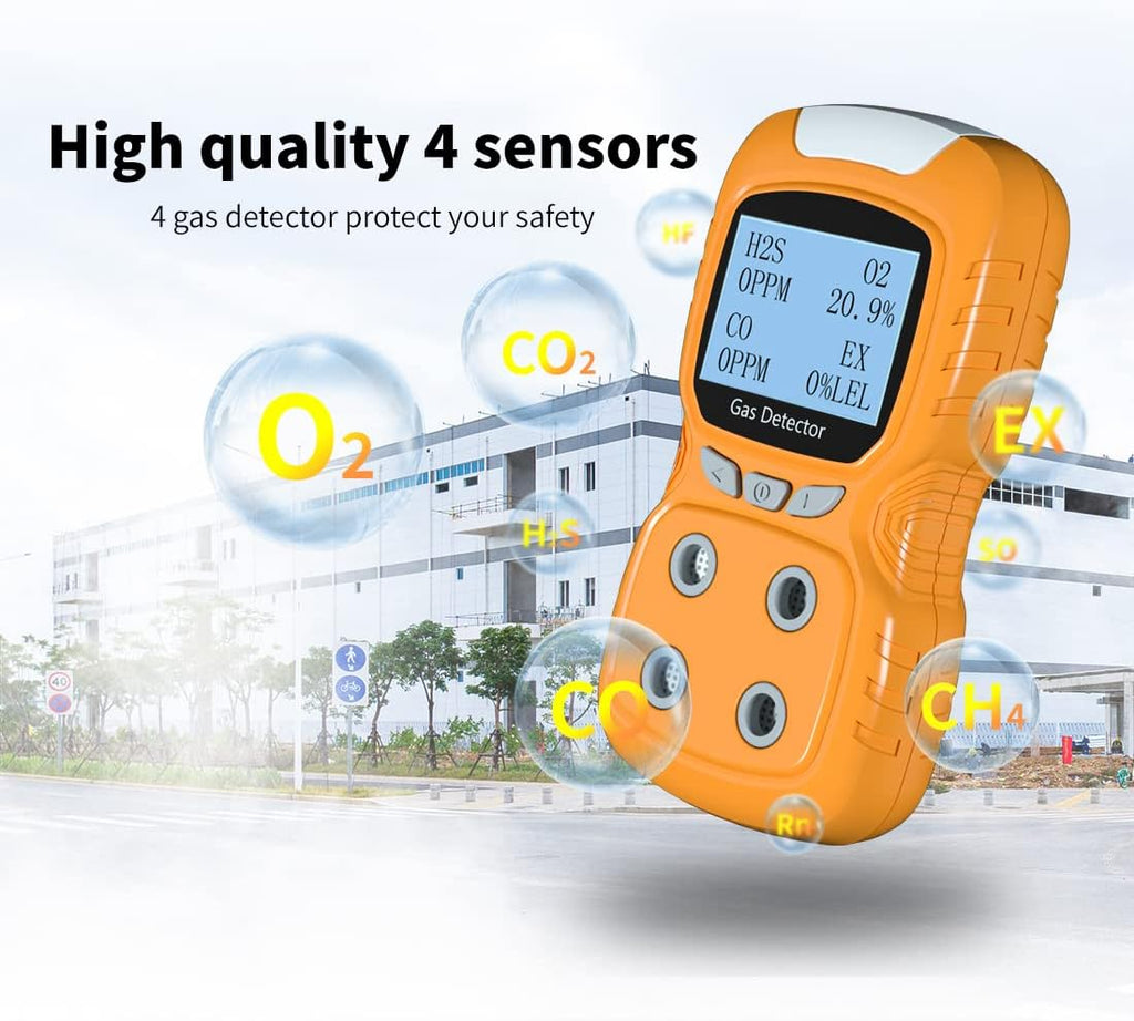 Portable Gas Detector, Gas Clip 4 Gas Monitor Meter Tester Analyzer, Rechargeable LCD Display Sound Light Shock Air Quality Tester, 2 Year Detector…