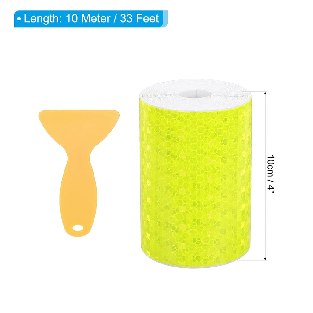 PATIKIL 4 Inch x 33 ft Reflective Tape, 1 Roll Waterproof Self Adhesive High Visibility Caution Warning Safety Tape Reflector with Scraper for Trucks Trailers Cars, Bright Yellow