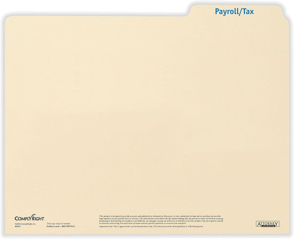 ComplyRight Payroll/Tax Folder - 11.75” x 9.5” - HR and Employee Management - 25-Pack