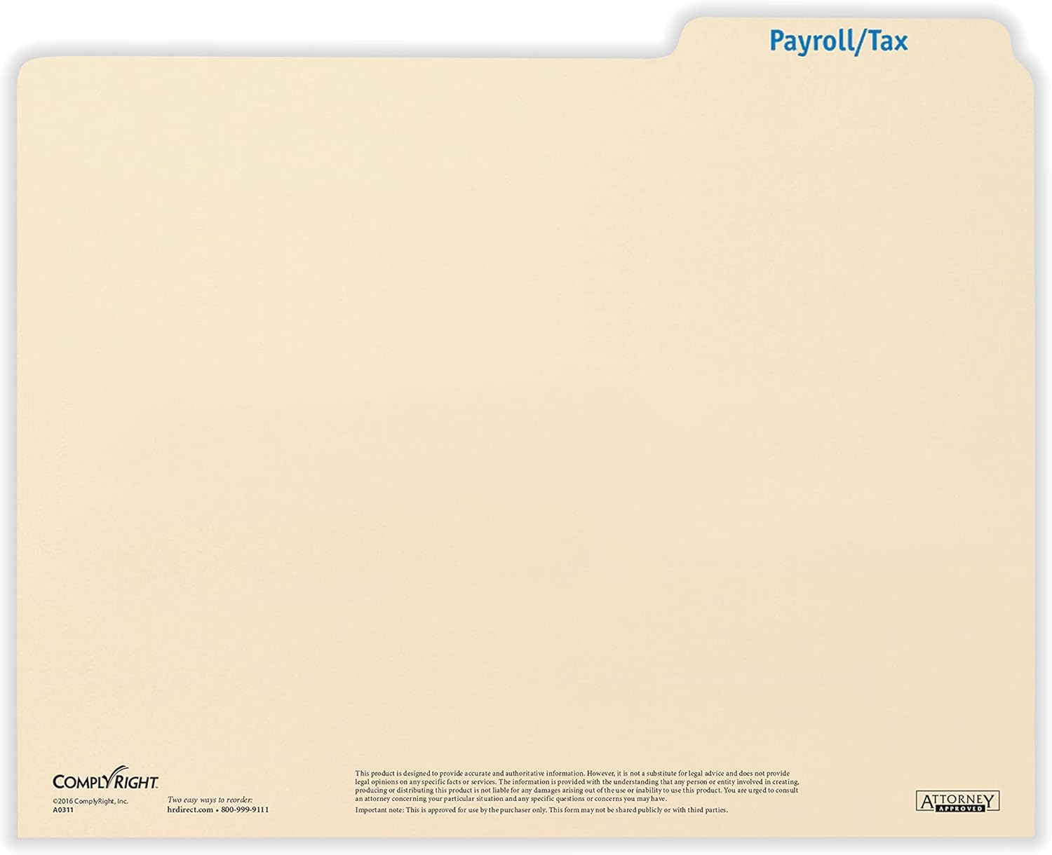ComplyRight Payroll/Tax Folder - 11.75” x 9.5” - HR and Employee Management - 25-Pack