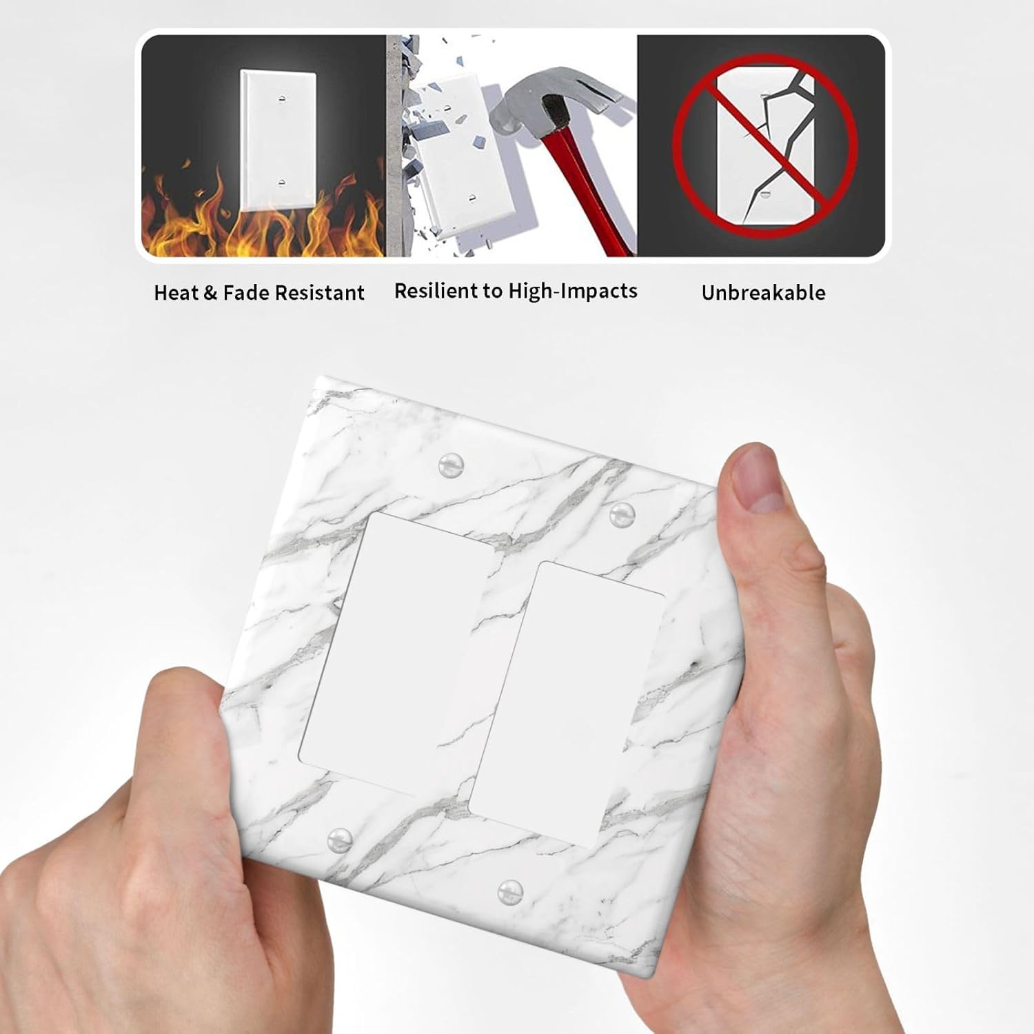 Decorative Outlet Covers Modern Grey Marble Texture 2 Gang Light Switch Cover Plate Double Rocker Wall Plates for Electrical Outlets Switch Plate Covers for Bedroom Kitchen Home Decor