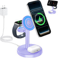 2025 3 in 1 Wireless Charging Station Compatible with MagSafe, 15W Fast Magnetic Mag-Safe Charger Stand for Apple iPhone 17 16 15 14 13 12 Series iWatch AirPods Pro 4 3 2, Purple