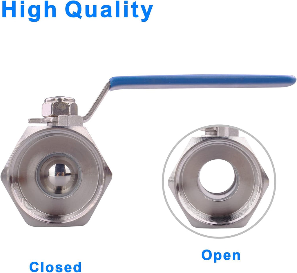 DERNORD Stainless Steel Ball Valve 1PC Type NPT Standard Port for Water, Oil, and Gas (1.5 Inch Ball Valve)