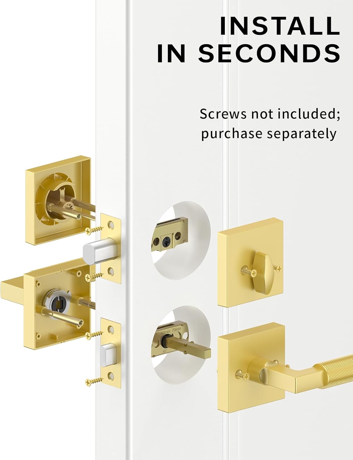 Asidrama Premium Gold Zinc-Alloy Front Door Lock Set: Double Cylinder Deadbolt, Heavy Duty Security Handleset for Left/Right Exterior Doors, Universal Entry Locks (1 Pack)