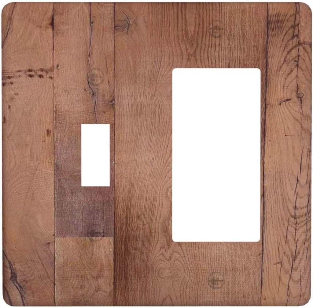 Rustic Brown Dark Wood Texture Printing Outlet Covers 1 Toggle 1 Rocker Combination Decorative Wall Plate Electrical Switch Plates Light Switch Cover Plate For Farmhouse Cabin Decor