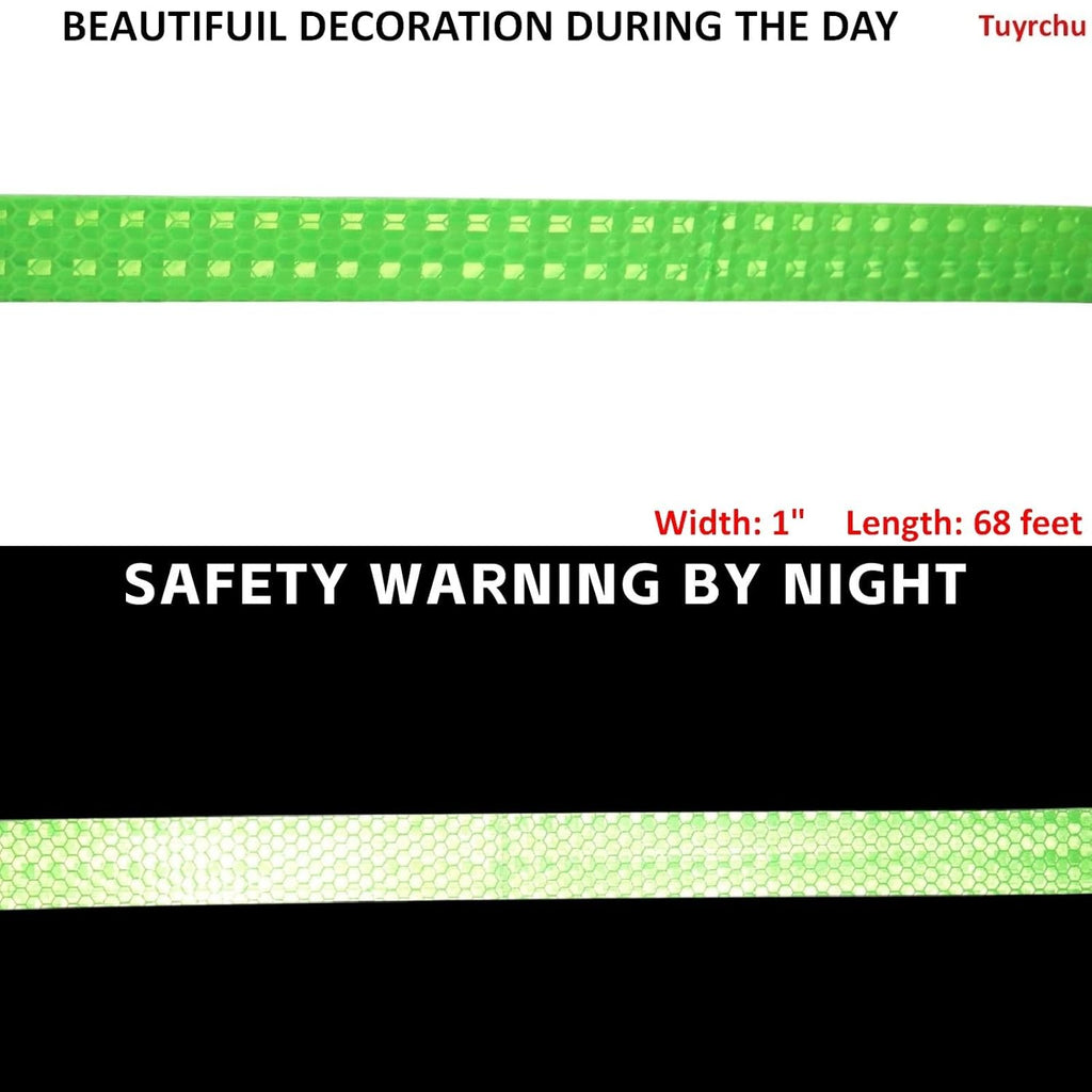 Reflective Tape Green 1 inch, Outdoor Waterproof High Visibility Warning Industrial Marking Tape, Safety Stickers (68 feet)