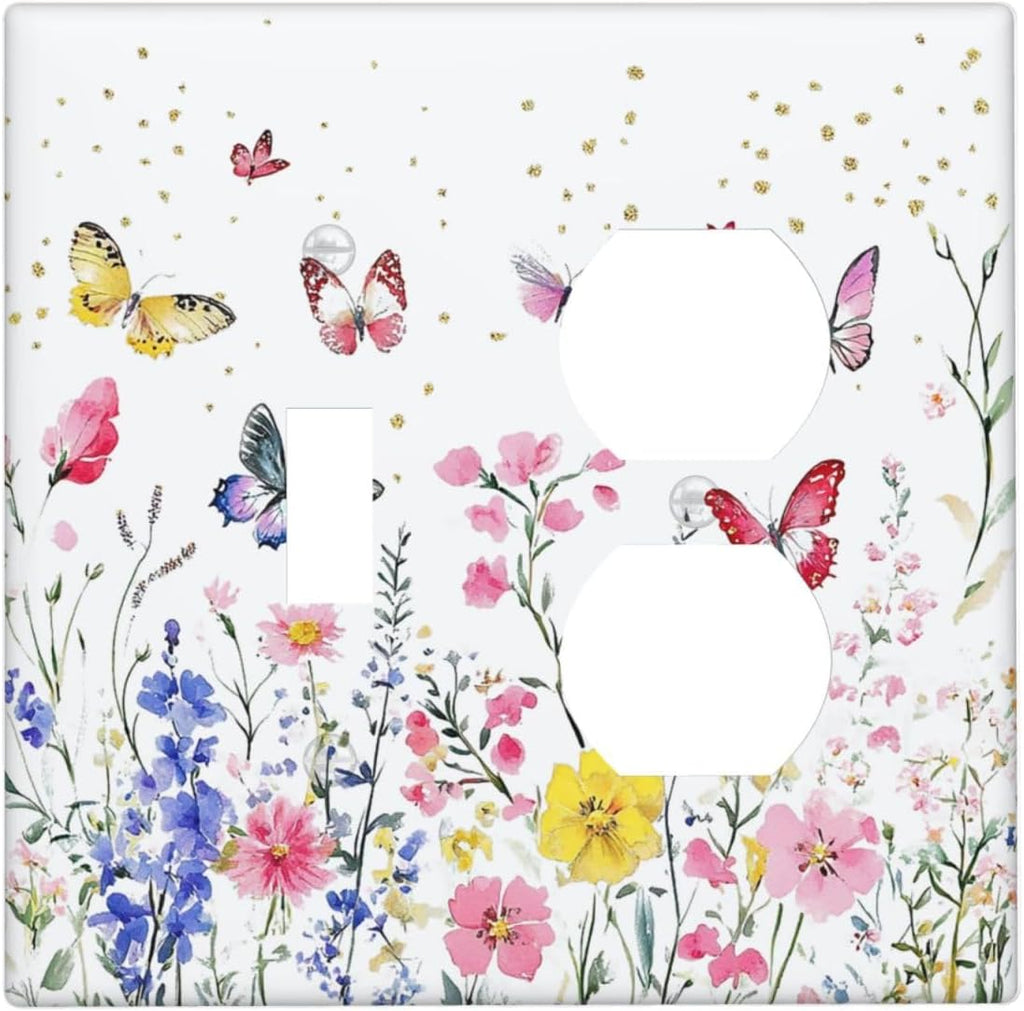 Wallplates Watercolor Floral Butterfly Colorful Wildflower 1 Toggle 1 Duplex Switch Plate Electrical Gfci Faceplate Decorative Light Switch Covers For Bed Room Living Room Decor