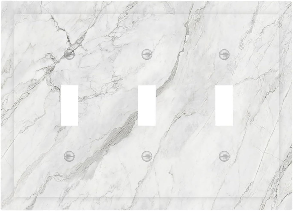 Decorative Switch Plates Marble Granite White And Grey 3 Gang Wall Plate Faceplate Triple Toggle Light Switch Cover Electrical Wall Panels for Home Bedroom Decor