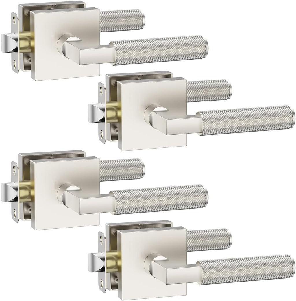 Asidrama 4 Pack Brushed Satin Nickel Passage Door Handles, Door Lever with Door Knobs Indoor for Bedroom or Bathroom, Heavy Duty Door Handles Interior with Locks for Left Right Sided Doors