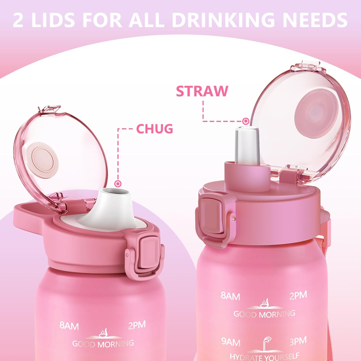 24oz Insulated Water Bottle with Straw and Spout Lids, 18/10 Stainless Steel 700ml Double Wall Vacuum Sports Water Jug, Leakproof Hydro Cup Flask for Men, Women & Kids PINK WHITE