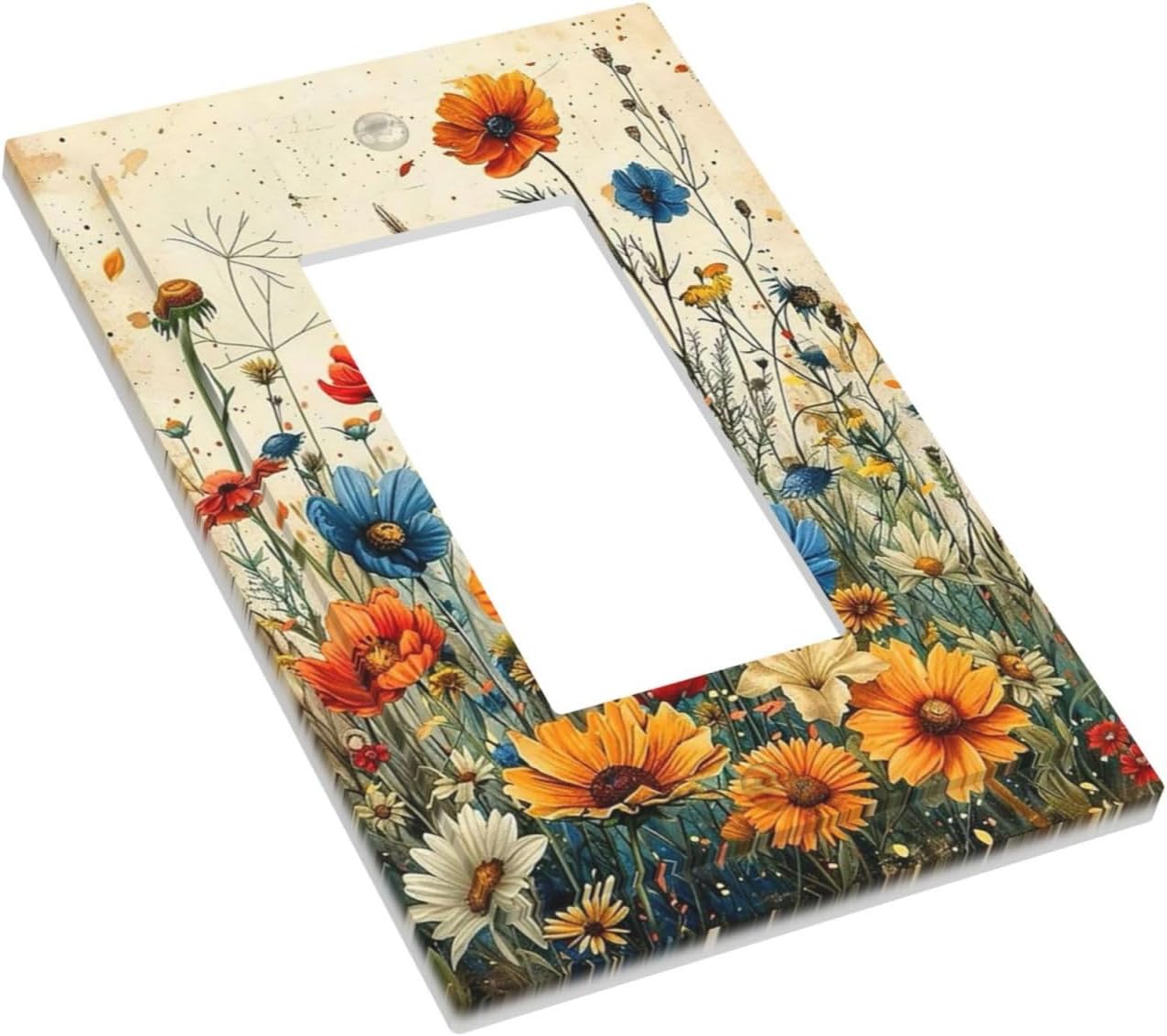 Decorative Outlet Covers Colorful Flowers Wildflowers Plants Orange Yellow Blue 1 Gang Single Rocker Light Switch Cover Plate GFCI Wall Plates Electrical Switch Plate Cover for Home Farmhouse Decor