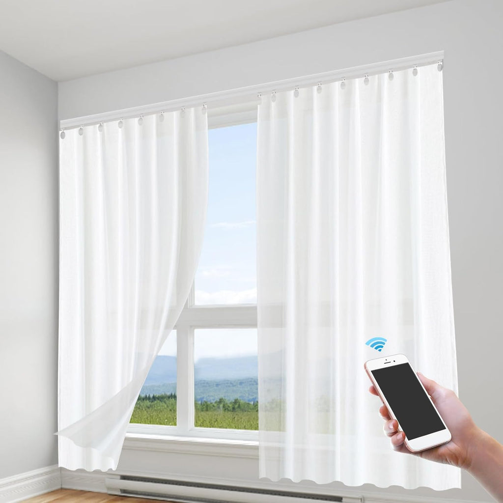 Smart Curtains System, Electric Celling Curtain Tracks with Remote Control, Motorized Curtain Track Compatible with Alexa, Google Home, Smartphone App, Smart Home