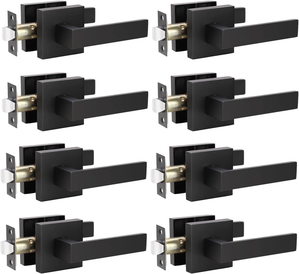 KNOBWELL 8 Pack Door Handles Black, Passage Lever Door Handles, Heavy Duty Closet Hallway Interior Door Knobs, Reversible for Left and Right