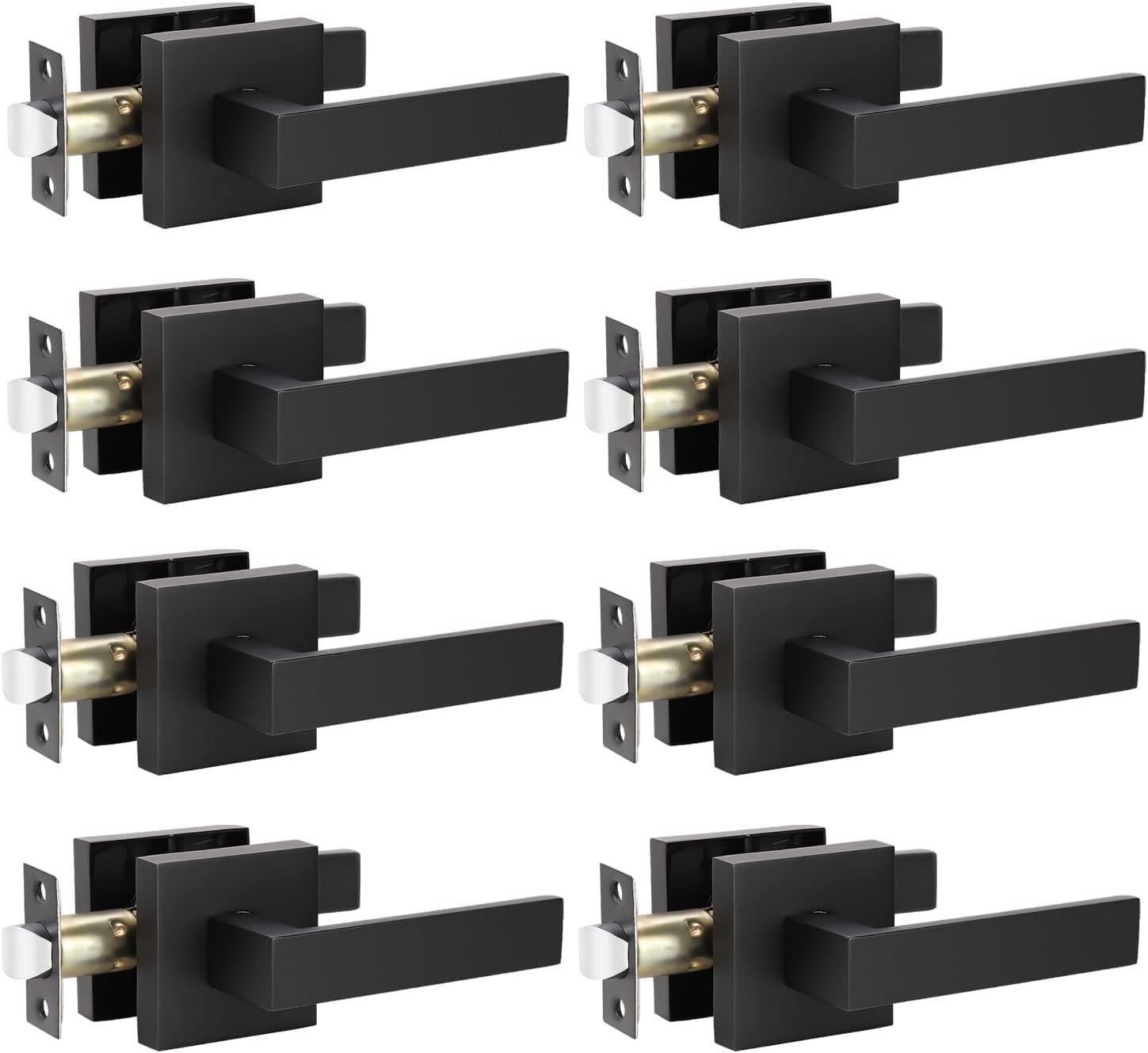 KNOBWELL 8 Pack Door Handles Black, Passage Lever Door Handles, Heavy Duty Closet Hallway Interior Door Knobs, Reversible for Left and Right