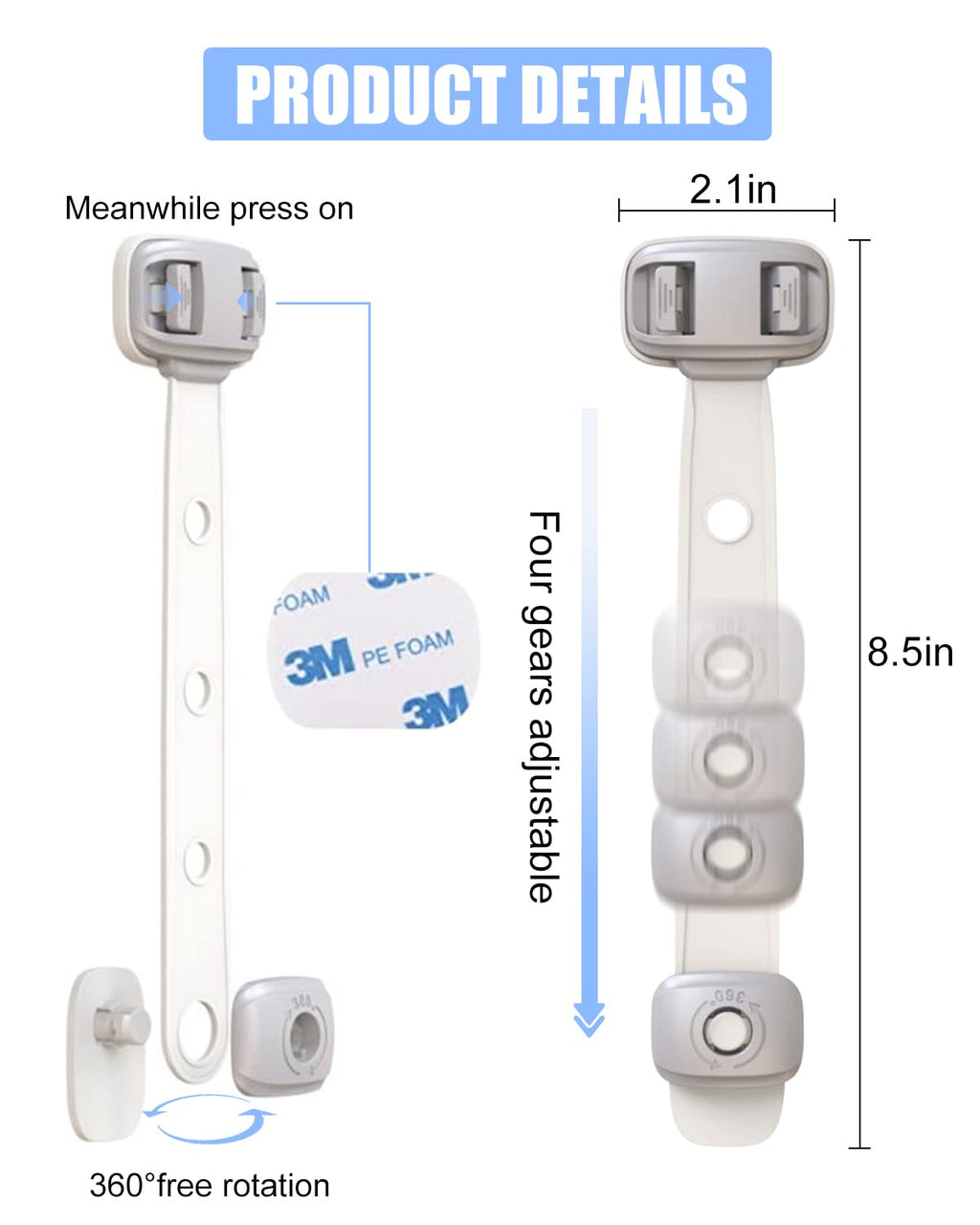 Baby Proofing Child Safety Locks(3 PCS) - Cabinet Locks for Babies,3M Adhesive Cabinet Latches, Multi-Purpose for Fridge Drawers,Ovens Toilet Seats,Trash Can, No Drilling (3 Count)